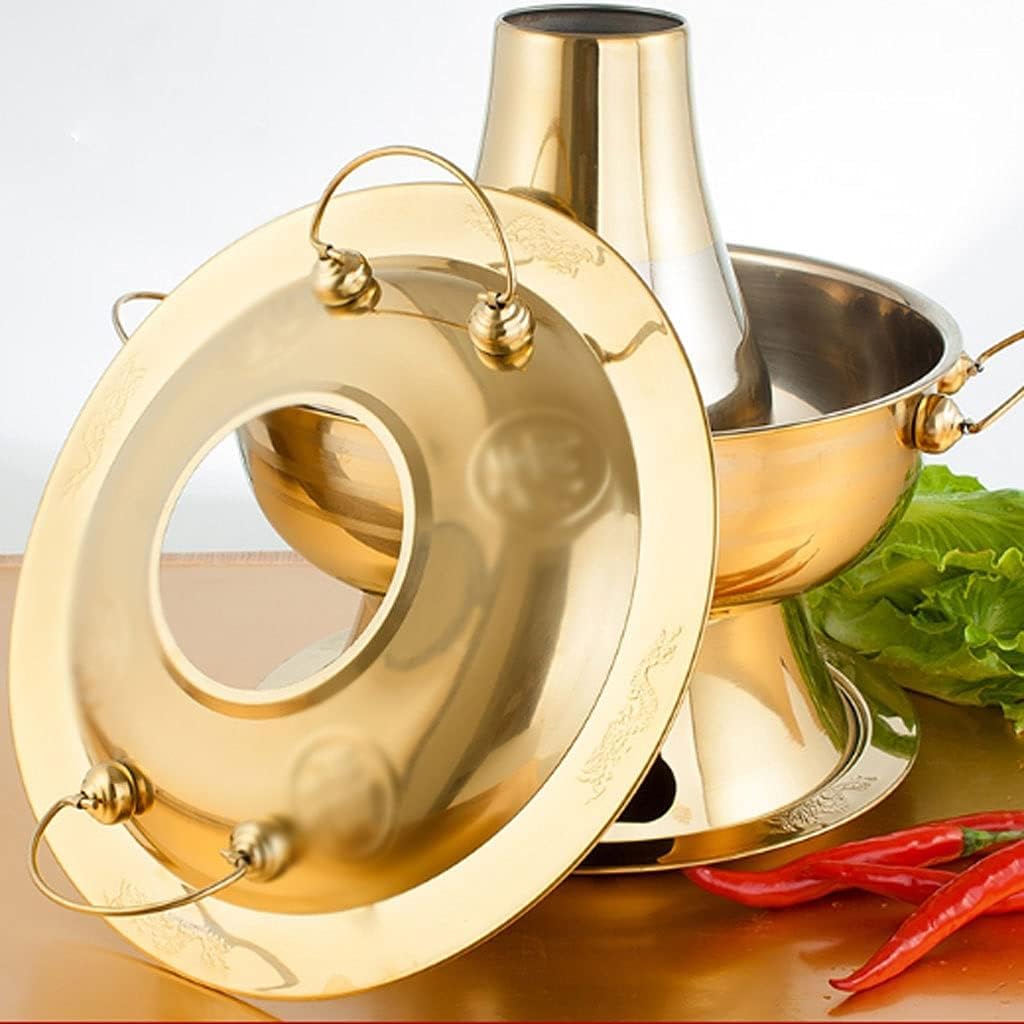 SAeWare Pentola calda cinese in rame, pentola calda cinese, grande, in acciaio inox, per riscaldamento tradizionale a carbonella, gadget da cucina antiaderente, argento, 30 cm