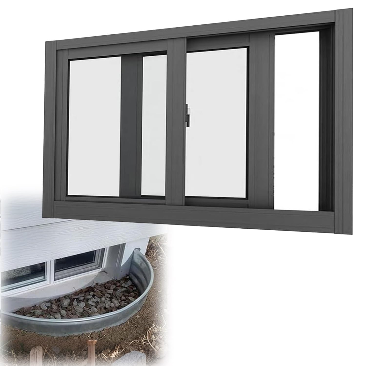 Aluminiowy zamiennik okna przesuwnego do szop piwnic i łazienek - rozmiary szkła hartowanego 58-102 cm stylowy czarny design (91 x 63,5 cm) - ulepszona dekoracja domu