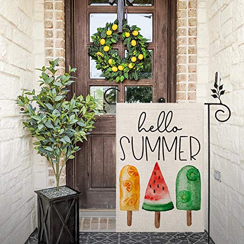 Crowned Beauty Hello Summer Ice Cream Garden Flag 12×18 Inch Double Sided Vertical Yard Outdoor Decoration Cf157-12 #TOP3