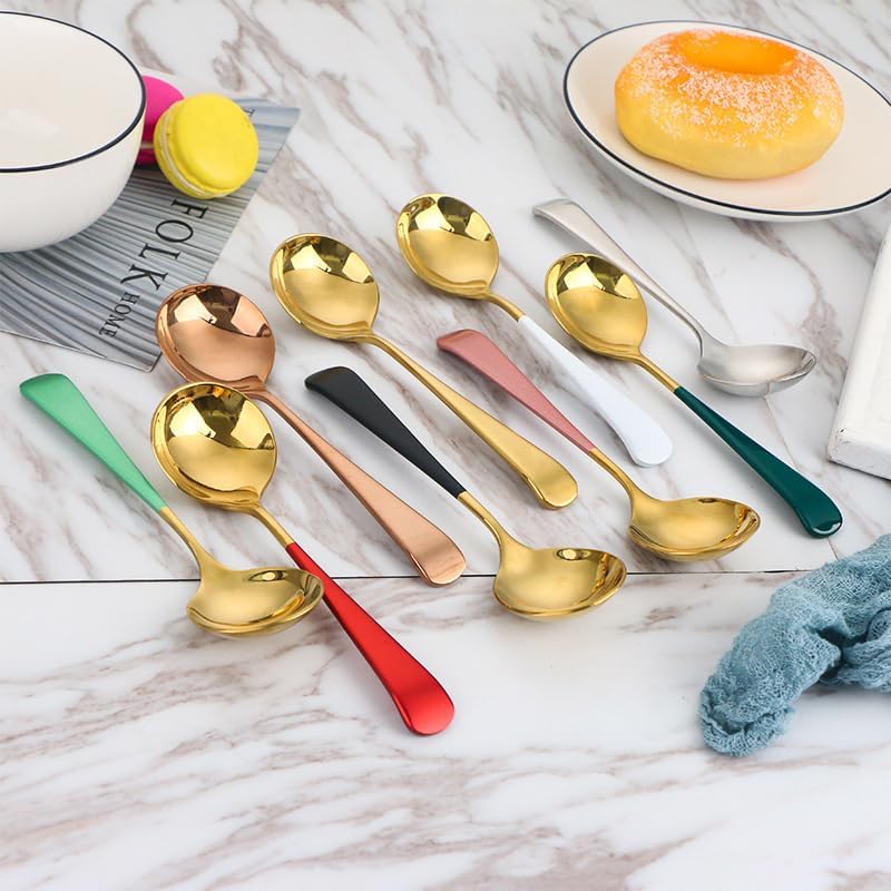 Silverware Flatware Set, 1/4/6/8 Pieces 304 Stainless Steel Creative Round Head Spoons For Restaurants And Home Dessert Spoons (Color : White Gold, Size : 8Pcs)