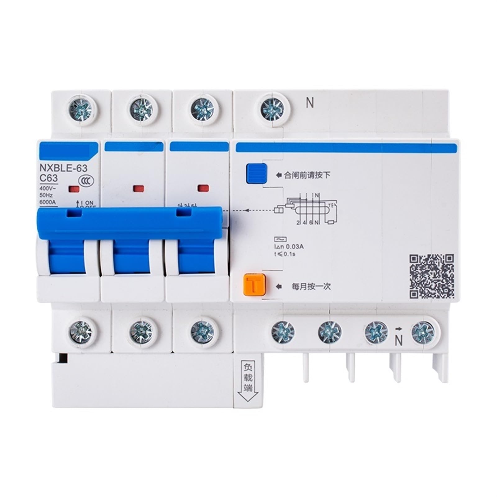 NXBLE-63 Disyuntor RCBO 3P+N 40A (6A-63A) Con Protección Contra Fugas, Para Riel DIN, Ideal Para Cuadros Eléctricos