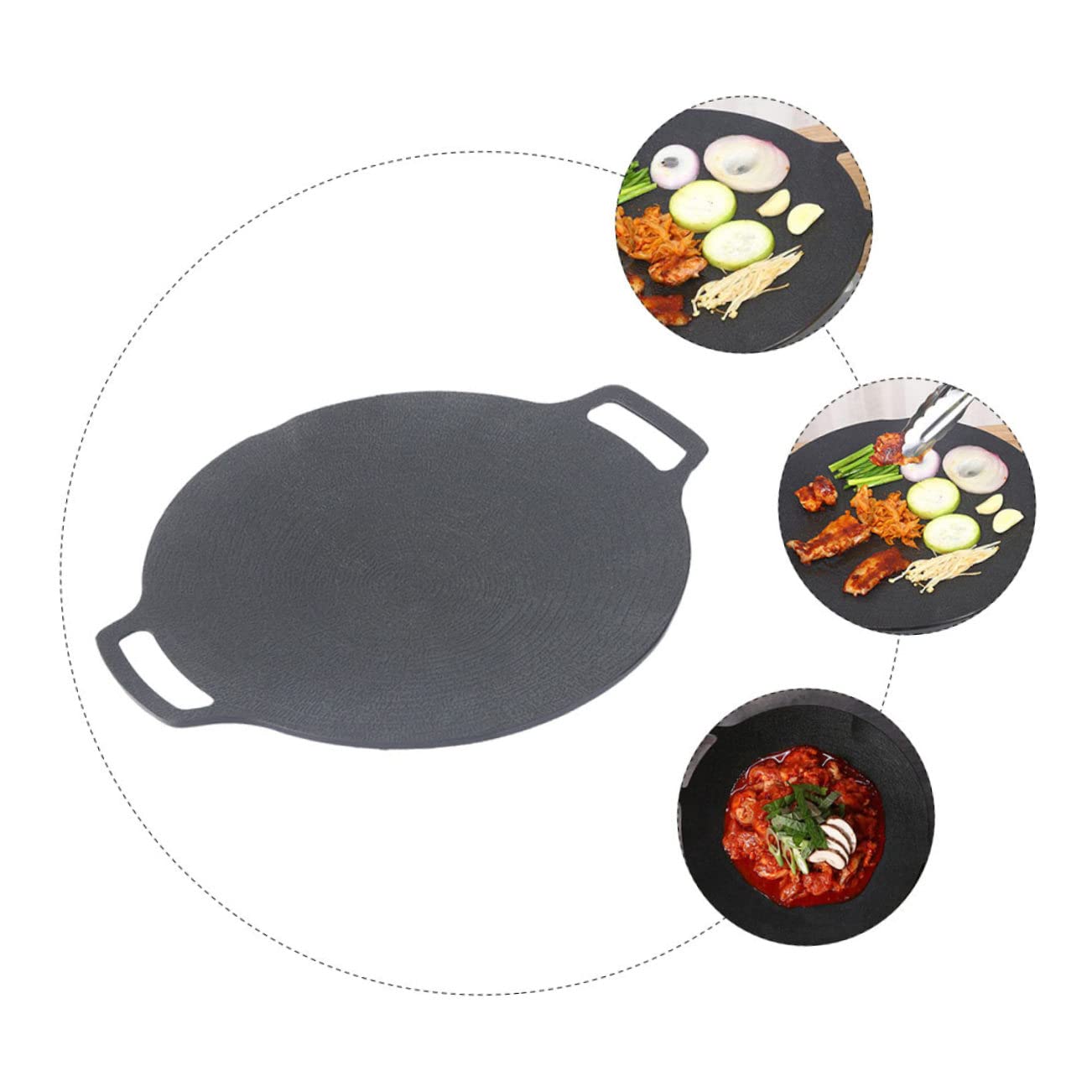 Garneck Piastra Grill Antiaderente da Barbecue, Vassoio Rotondo Nero