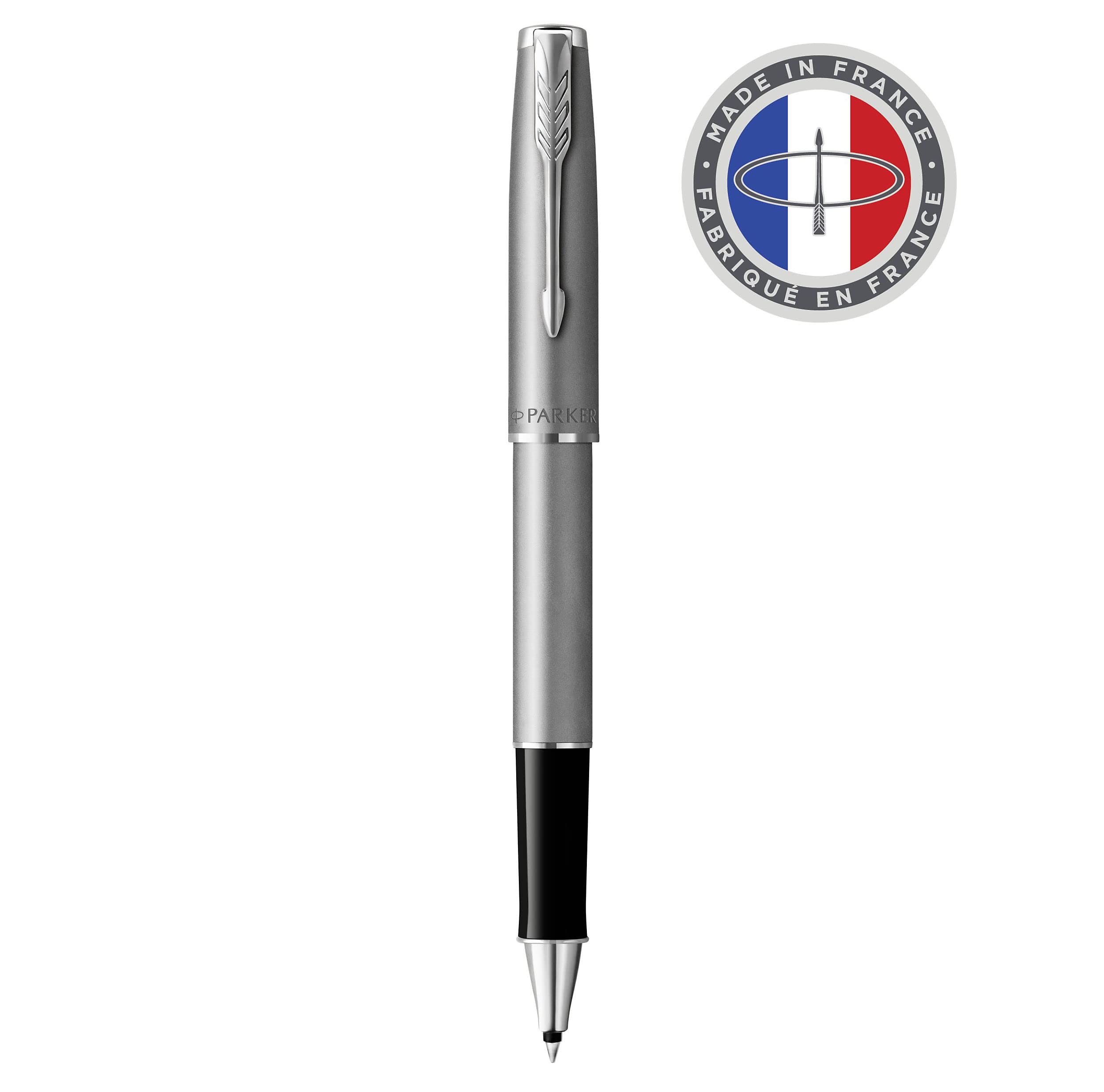 PARKER Sonnet Essentiel Rollerball, Edelstahl, Chrom-zierteile, Feine schwarze Ersatzmine - Geschenkbox