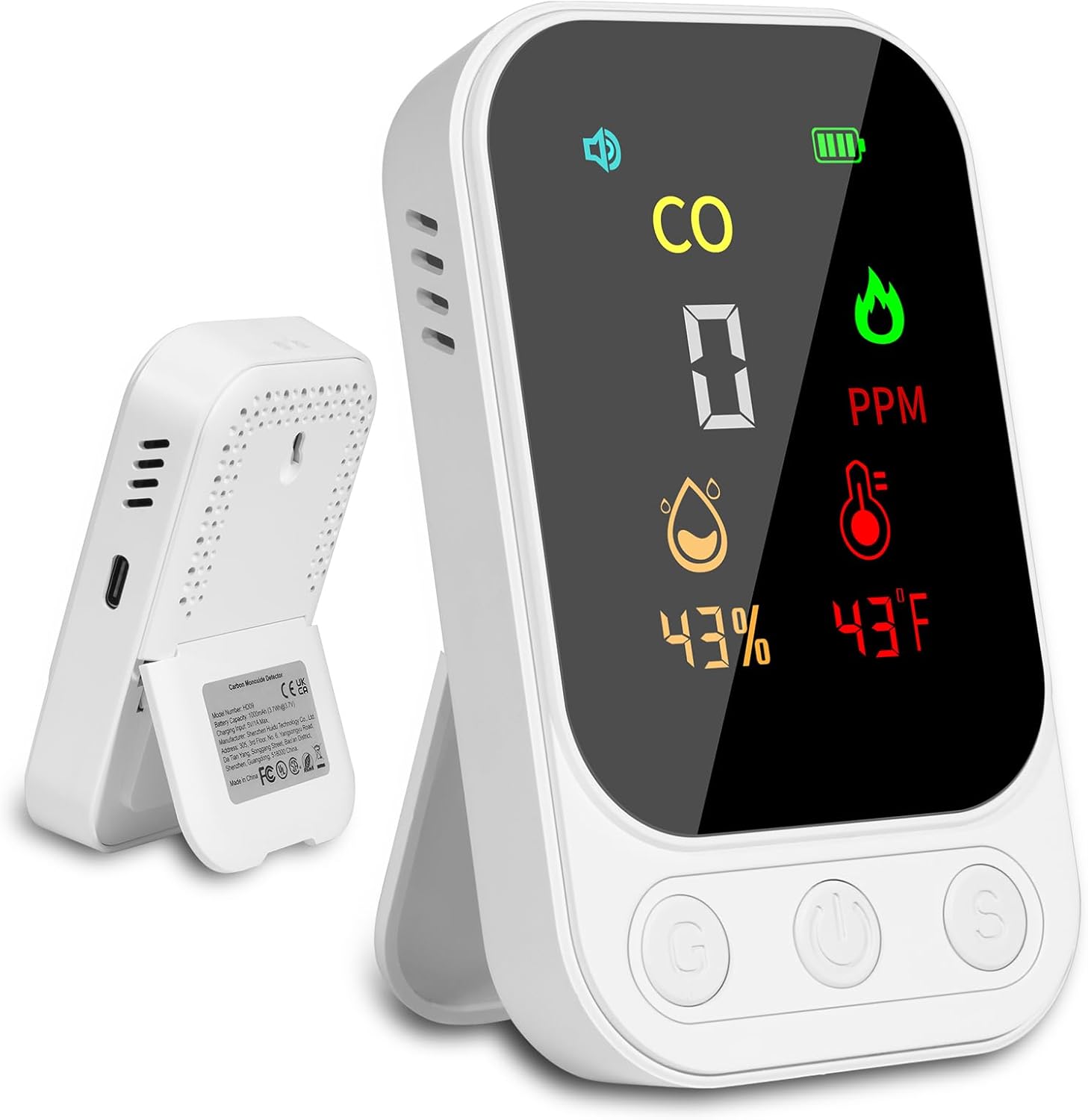 Détecteur de monoxyde de carbone portable pour voyage