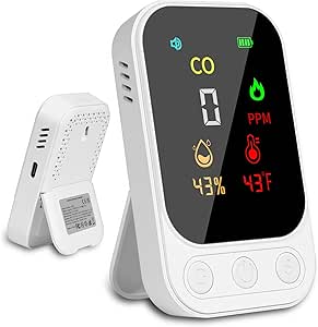 Portable Carbon Monoxide Detector for Travel, CO Detector with HD Screen&amp;Indicator Visual&amp;Audible Alarm, Rechargeable 3-in-1 CO Monitor with Audible &amp; Visual Alarm for Camping, Hotel, Car &amp; RV