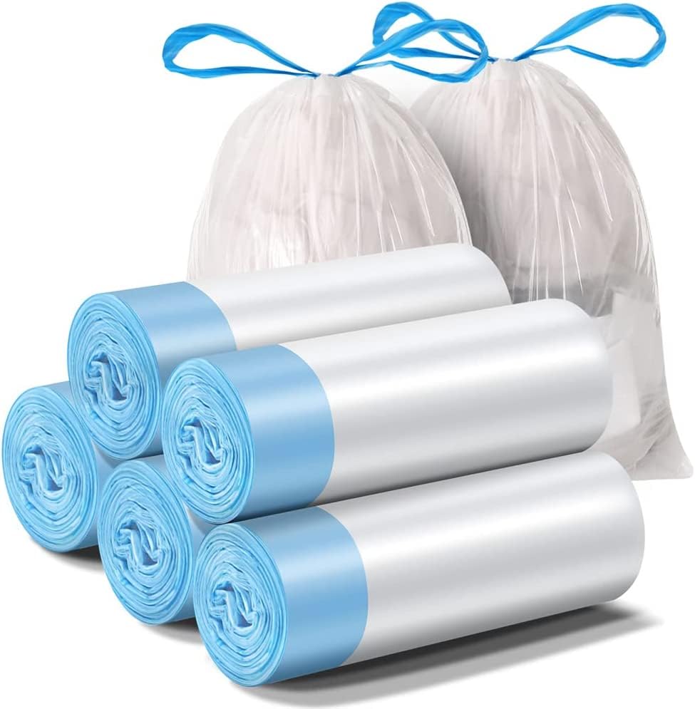 PESCADORSmall Garbage Bags 4 Gal Trash Bags Drawstring Trash Bags Strong Rubbish Bags Bathroom Trash Can Liners for Bedroom Home Kitchen Office Car Waste Bin 45cm x 50cm (75 Count) (Drawstring)