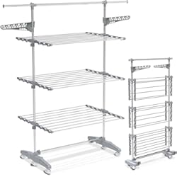 Tendedero Extensible 80 Cm VOUNOT Tendedero de Ropa Plegable Vertical, Tendedero Tipo Torre de plástico Ruedas y 3 Niveles, para Interior y Exterior
