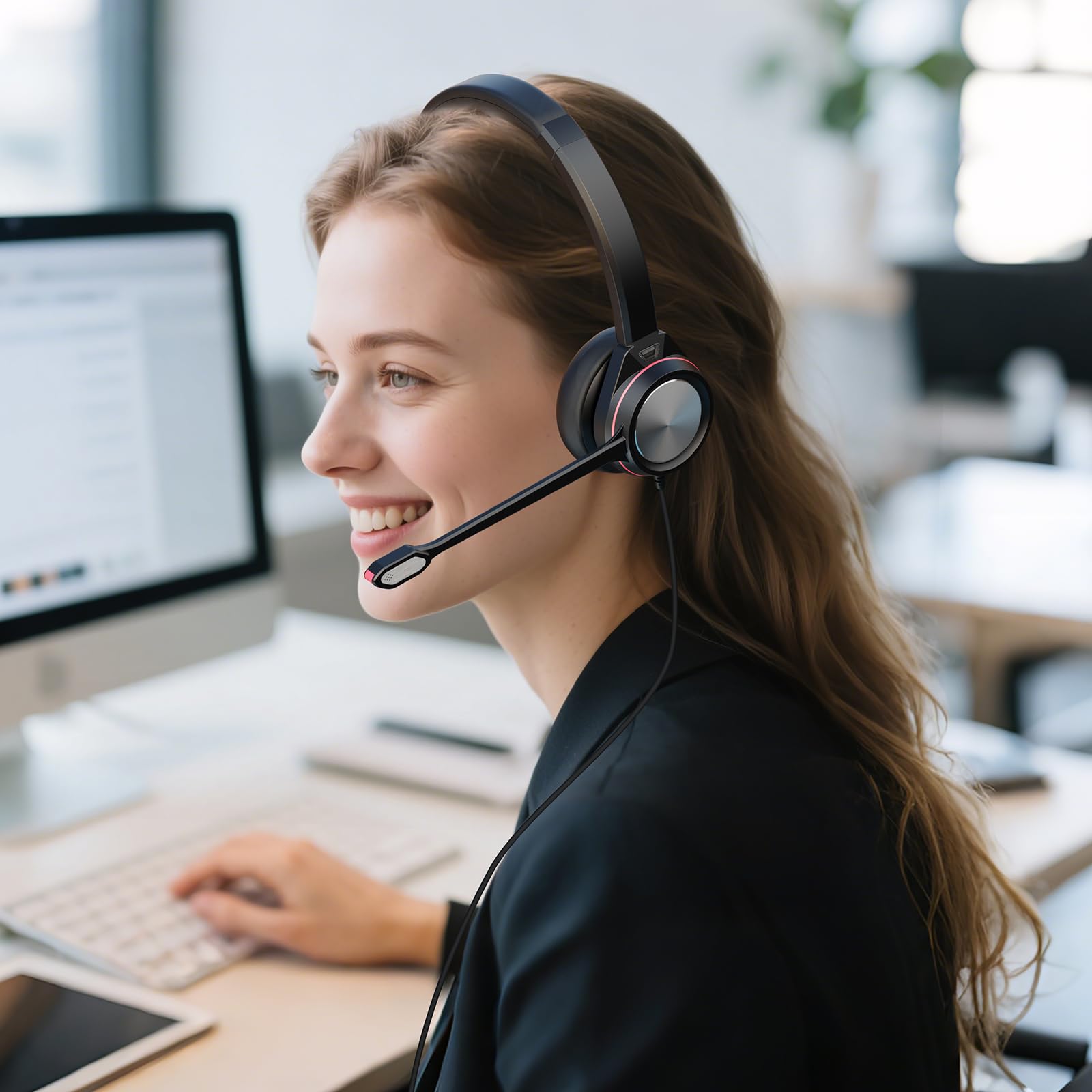 MAIRDI USB-Headset mit Mikrofon für PC, kabelgebundenes Computer-Headset mit Mikrofon, Geräuschunterdrückung für Büro, Call-Center, Arbeit von zu Hause, Laptop, Teams, Zoom, Softphone