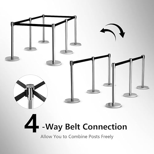 Miniatura 2 de Goplus 6 postes de anclaje, postes de acero inoxidable con cinturón retráctil de 6.5 pies, poste de cola de postes, barrera de control de multitudes