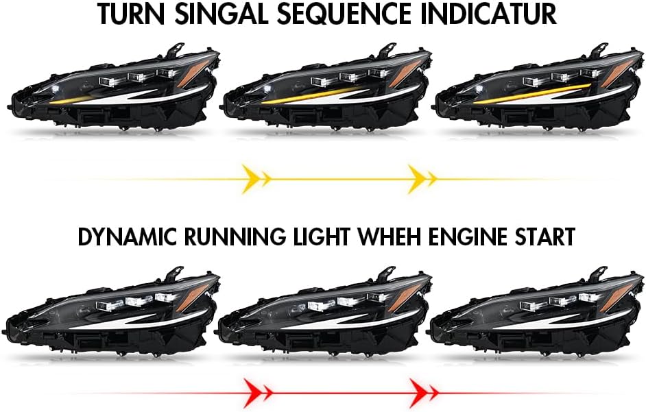 Headlights for Lexus ES250 ES300H ES350 2019-2025(Fit Single Projector Models Only) 7th Gen Frontlamp with DRL Amber Sequential Turn Signal Driver&Passenger Side Front Head Lamp
