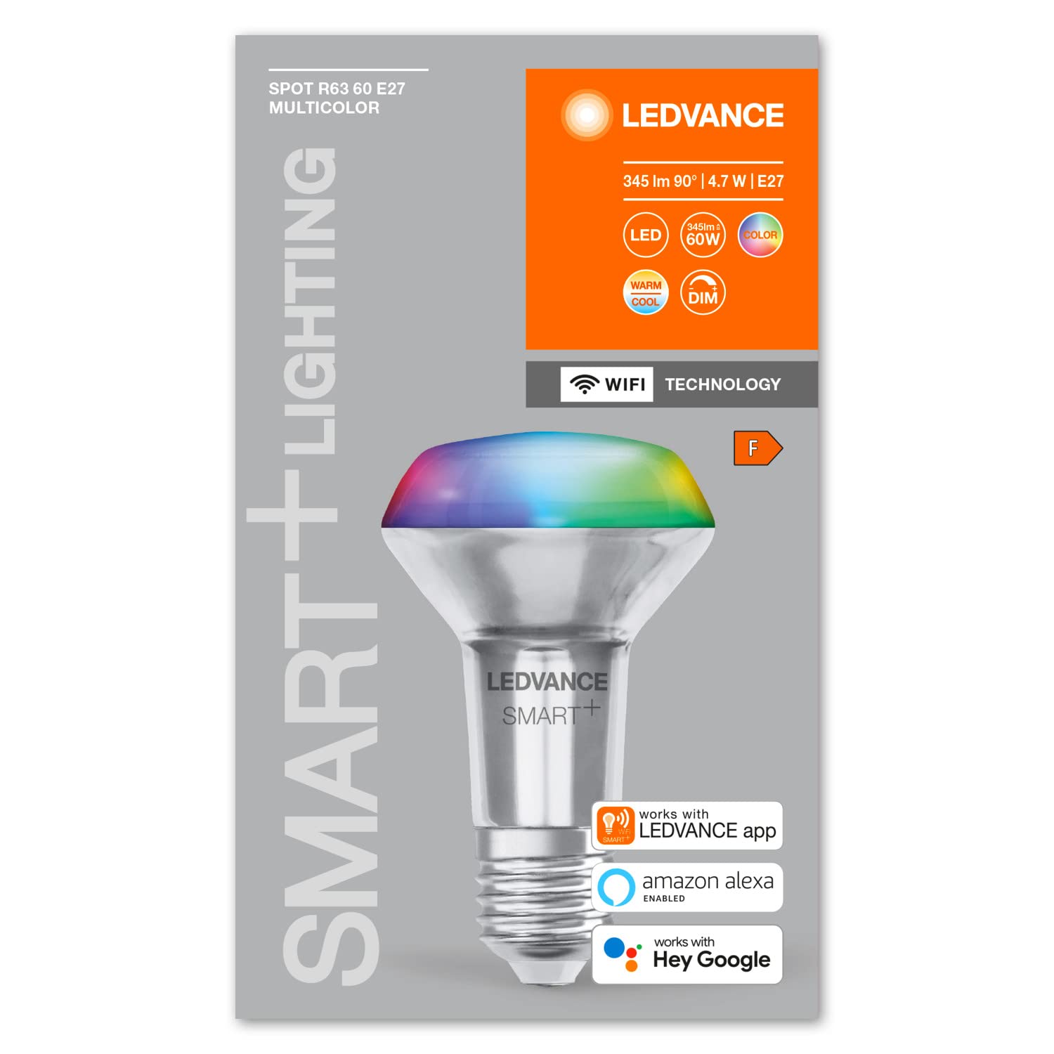 Lampa punktowa LEDVANCE Smart LED R63 z technologią Wifi, E27, RGB - możliwość zmiany barwy światła, reflektor zastępujący żarówki 60W, sterowanie za pomocą Alexa, Google i innych urządzeń, 4 pak