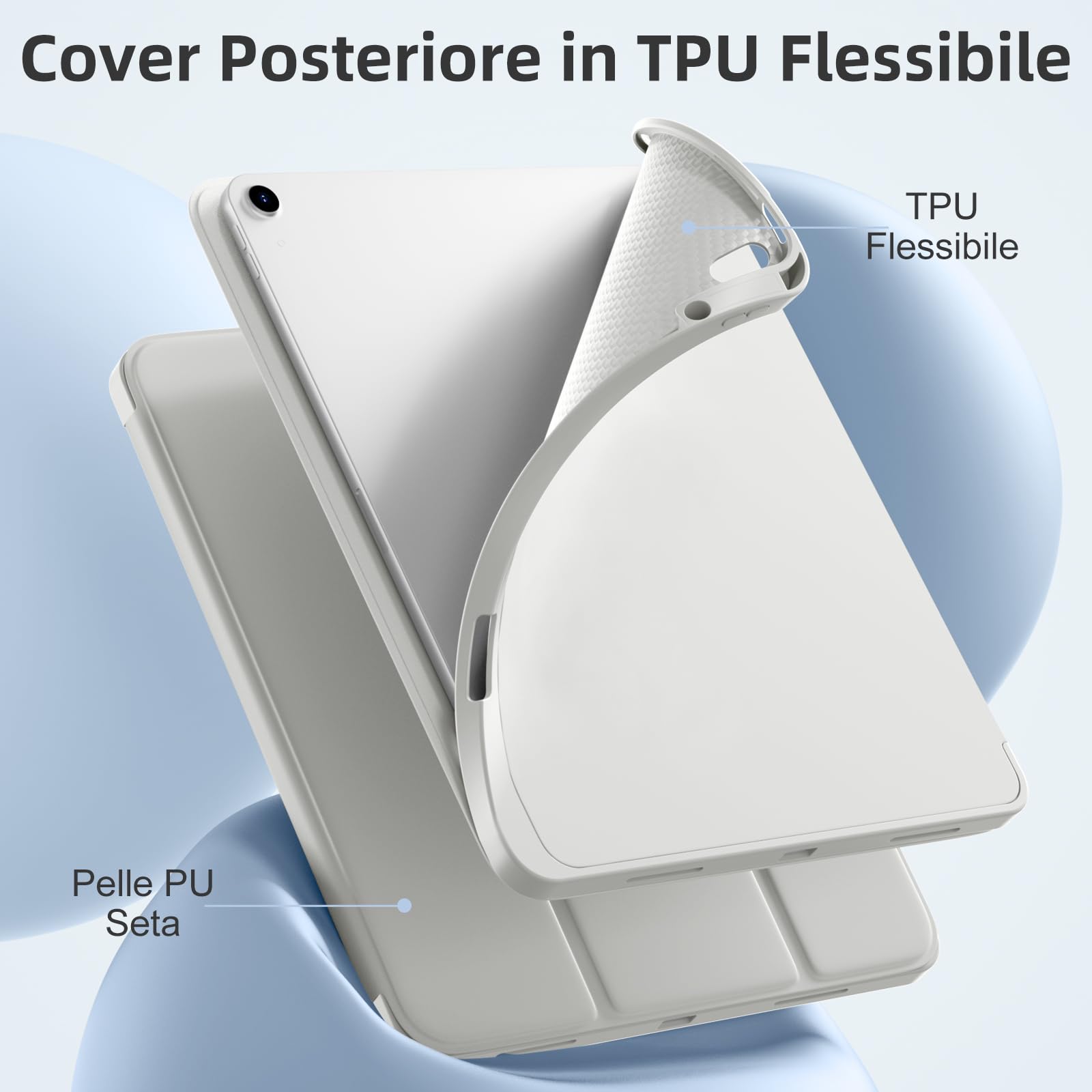 Vobafe Cover iPad Air 13 Pollici M3/M2 (2025/2024) con Portapenna, Custodia Sottile Folio a Supporto Protettiva, Visualizzazione Multi-Angolo, Accensione/Spegnimento Automatico, Grigio Chiaro