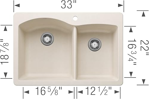 Miniatura 7 de BLANCO 440215 Diamond Silgranit 6040 - Fregadero de cocina con doble cuenco bajo o caída, 33 pulgadas de largo x 22 pulgadas de ancho x 9.5 pulgadas