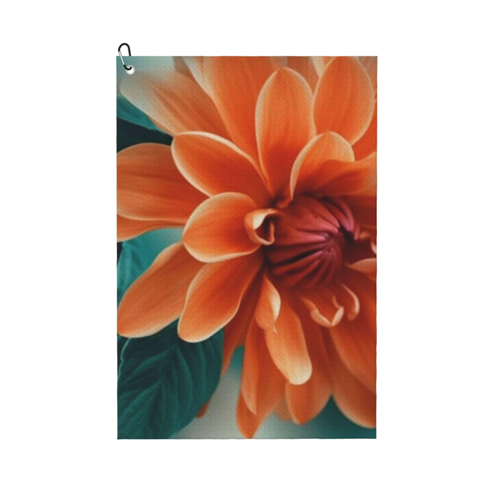 Hnnkloy Teal And Orange Flower, 16x24 in Portable Waffle Golf Towels with Carabiner Clip for Golf Bag