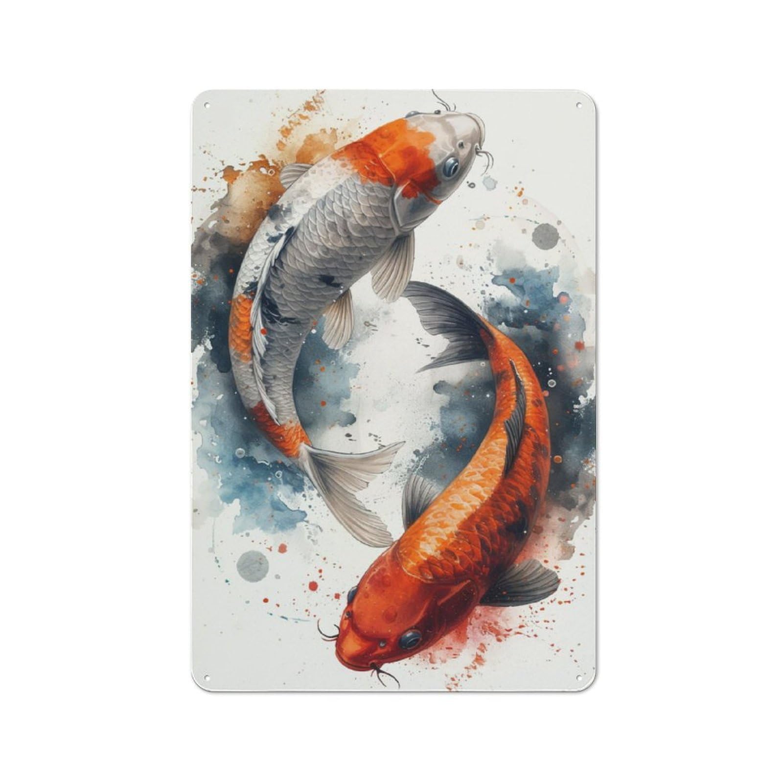 Junmoney Koi Fish Japanese Retro Tin Wall Plaque 30X20cm For Man Cave Or Games Room, For Games Room Collectors