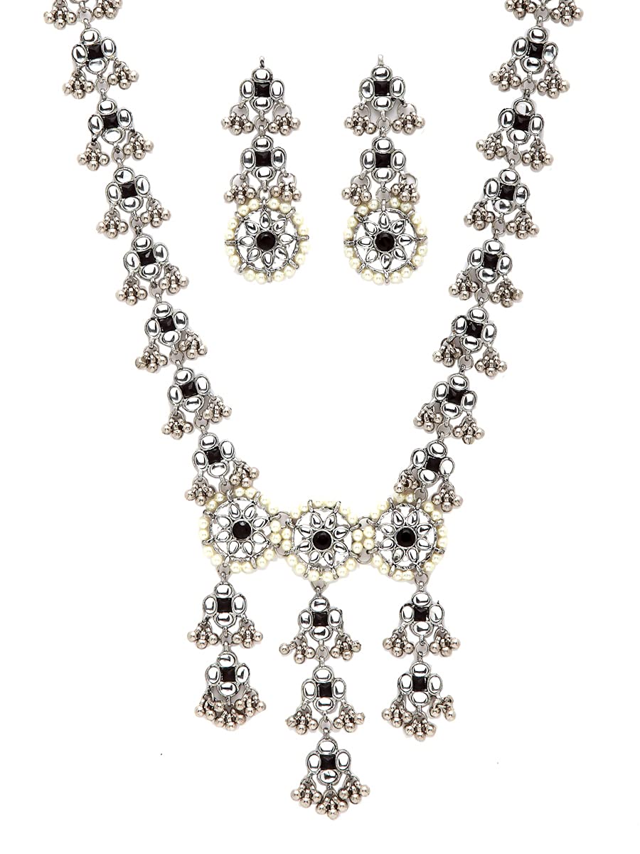 Karatcart Afghani Tribal Oxidised Silver Kundan Designer Rani Haar Necklace Set For Women (B09CL98B2D) Amazon Price History, Amazon Price Tracker