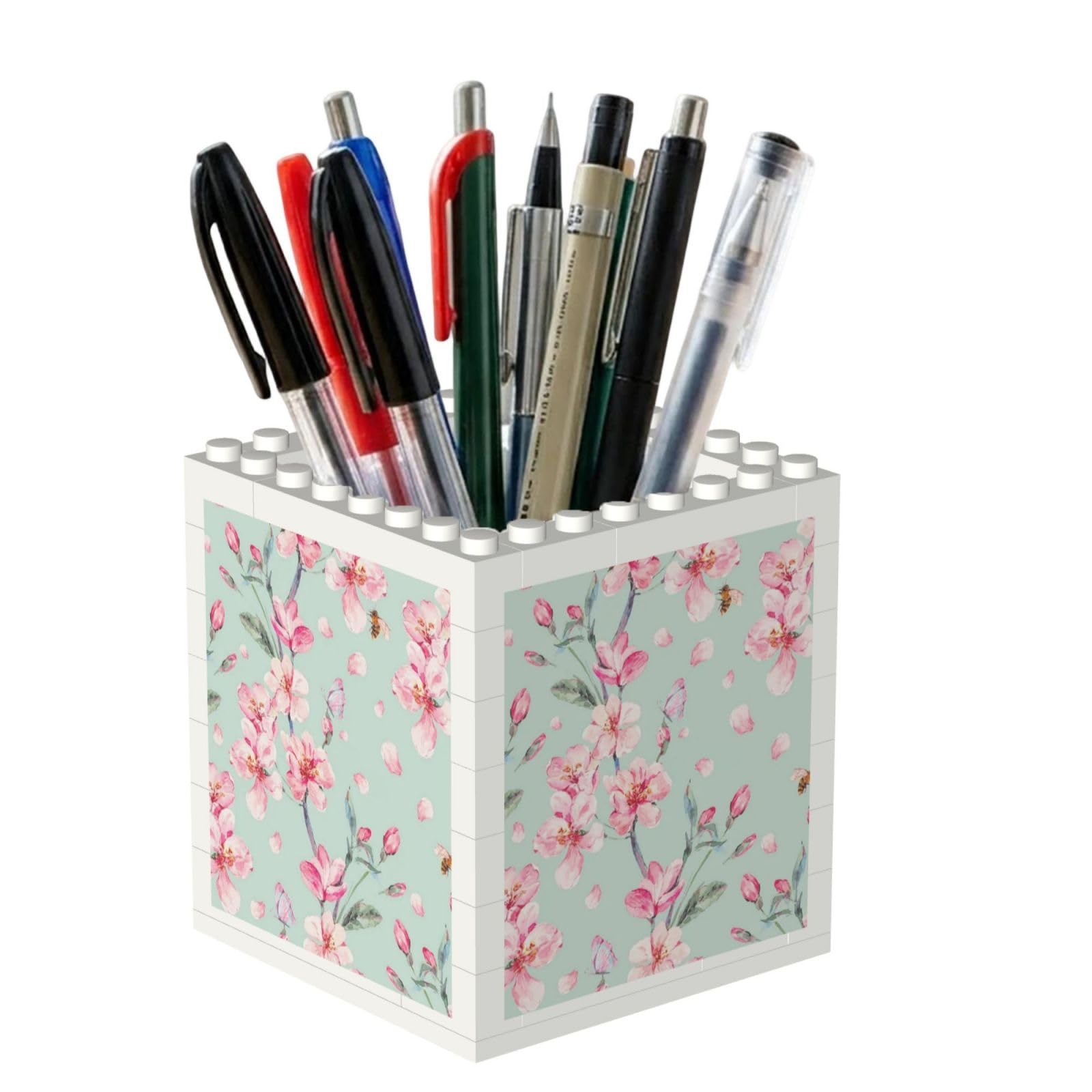 Poadnly Pink Cherry Flower Teal Spring, Pen Pot Pencil Holder for Office Home School, Compact Desk Organiser for Office Stationery