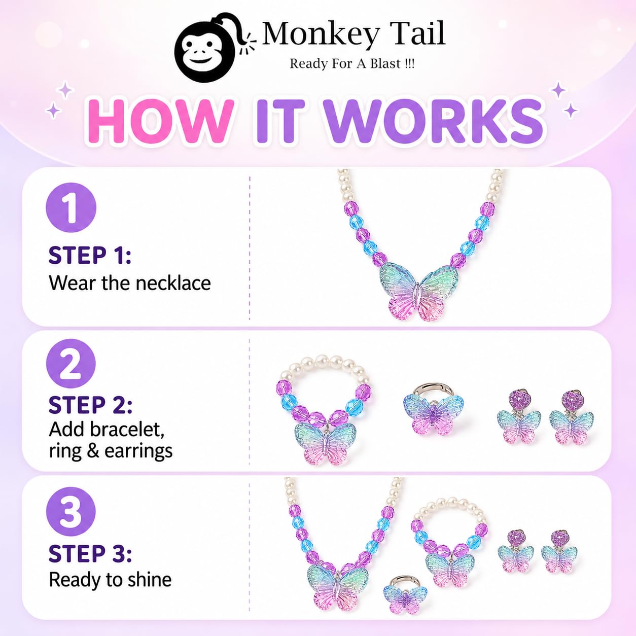 MONKEYTAIL Birthday Return Gift for Kids, Blue Butterfly Jewellery Set 1