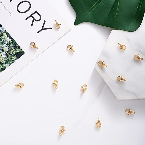 Miniatura 7 de Pandahall - 100 cierres de pinza de langosta de acero inoxidable 304, chapado en oro de 18 quilates, 0.472 x 0.276 x 0.157 in, para pulir joyas,