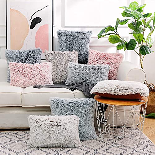 Image of Faux Fur Throw Pillow Covers for Couch Decorative Pillows 24x24 Inches