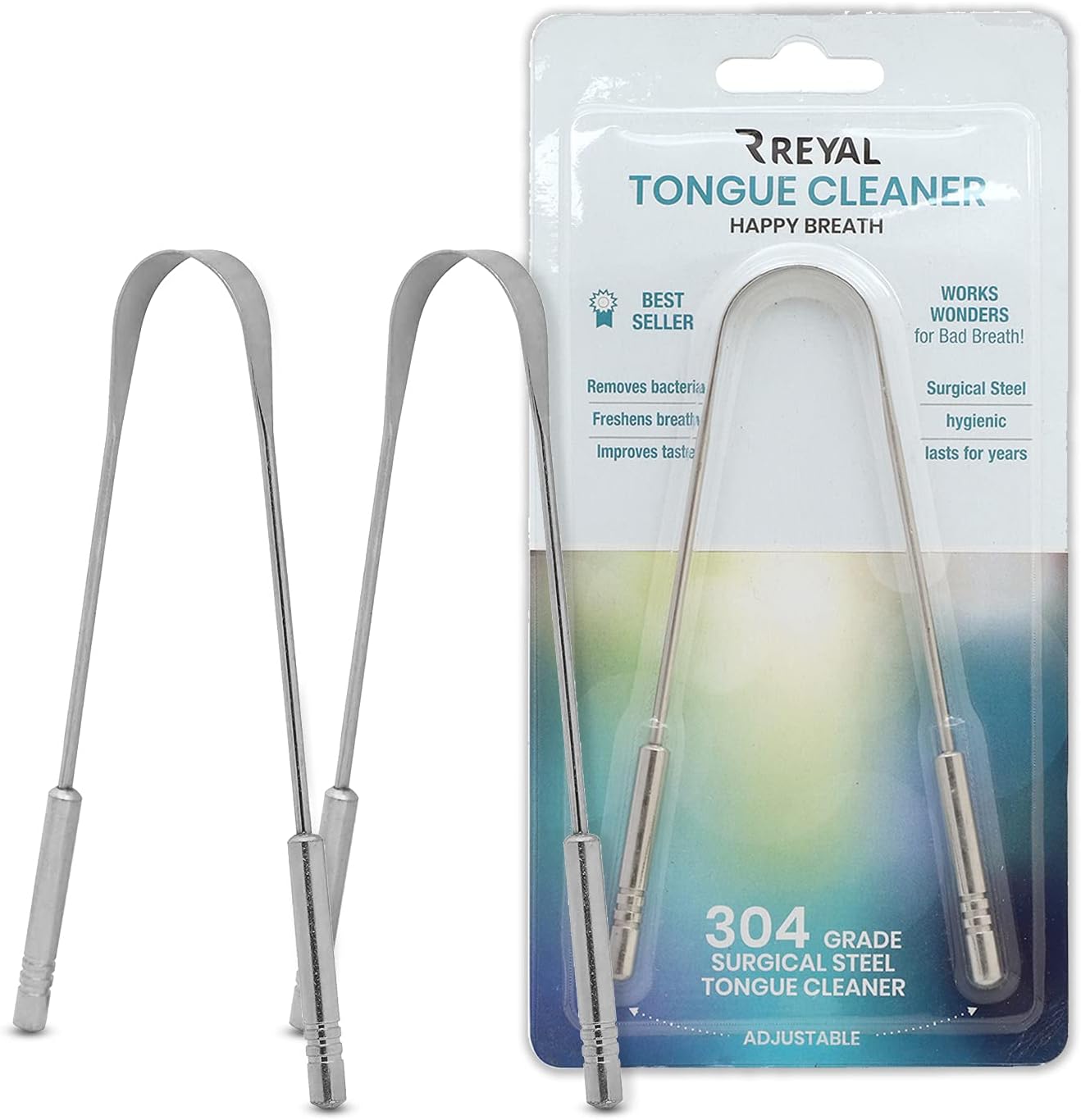 Reyal 100% Stainless Steel Tongue Cleaner, Fights Bad Breath, Tongue Cleaner for Family Adults and Kids(Pack of 2)