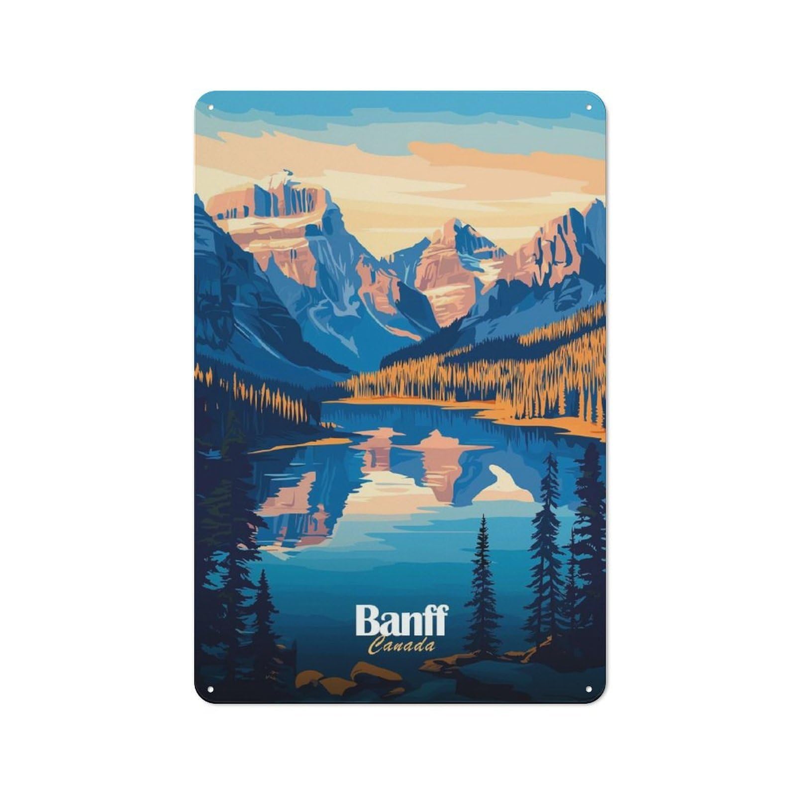 Junmoney Style-13 Metal Plaque With Banff National Park Landscape Design 30X20cm, Retro Kitchen Wall Decor For Bakery, Diner, Cafe Or Family Room