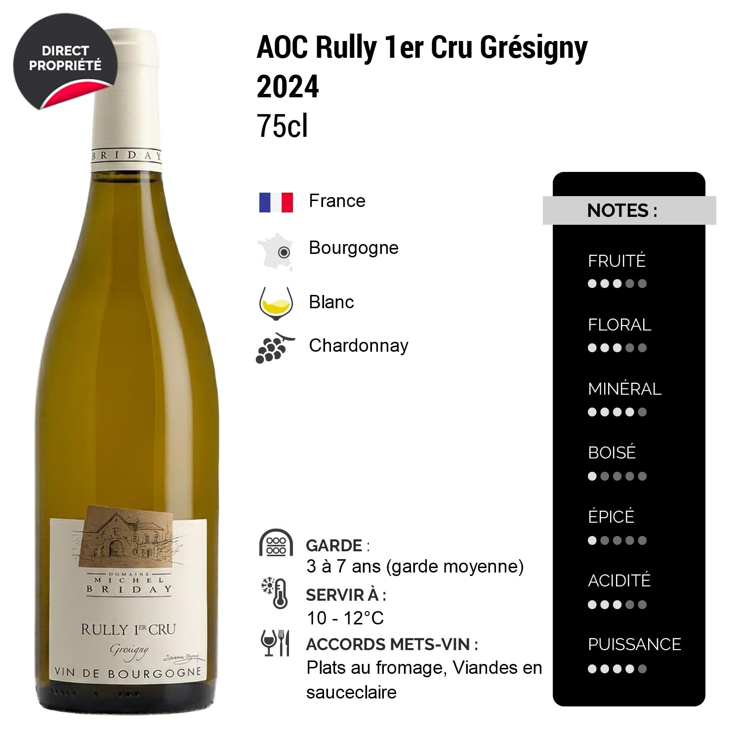 Rully 1er Cru Grésigny - Blanc 2024 - Domaine Michel Briday - Grand Vin Blanc de Bourgogne (75cl)