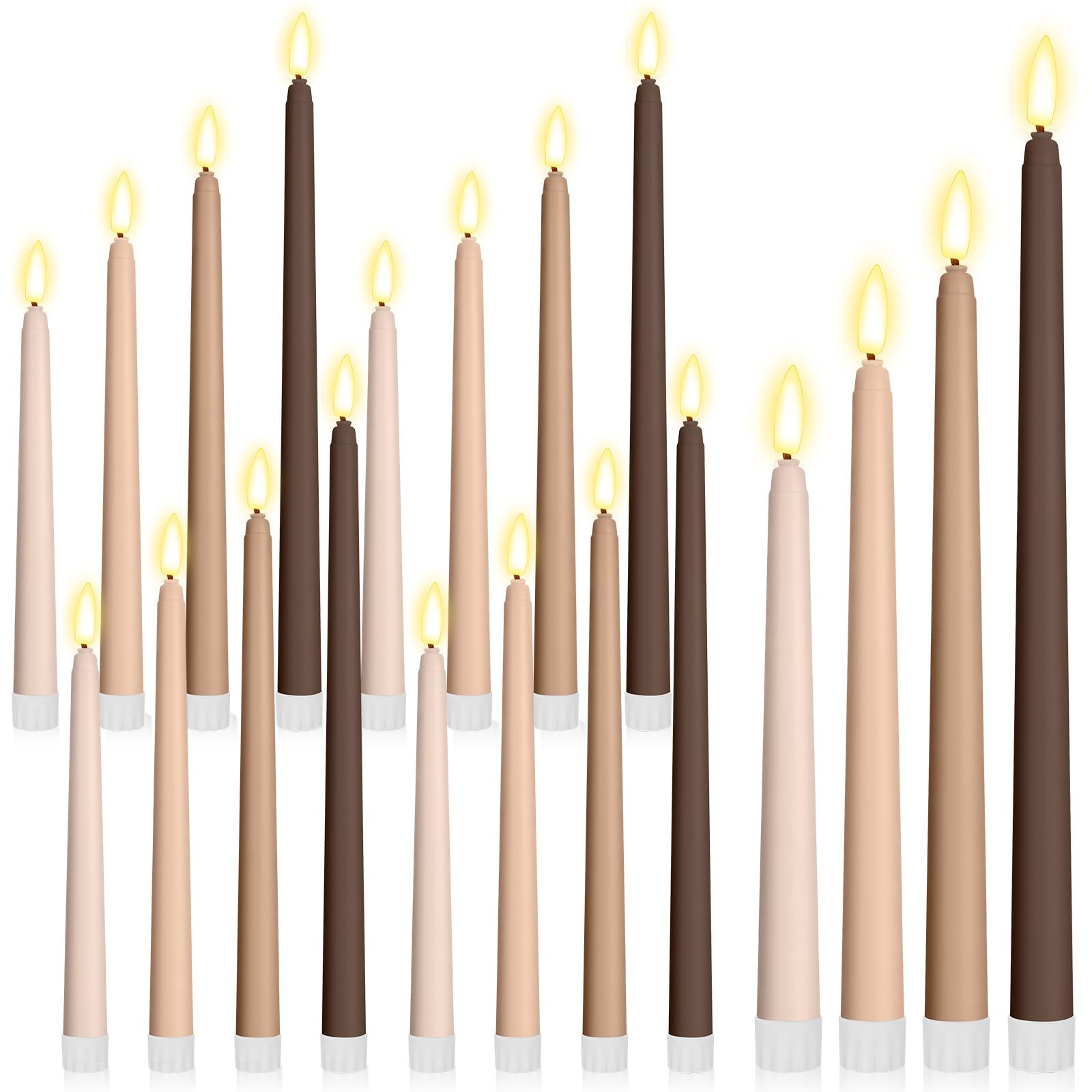 Rossesay 24 Pcs Flameless LED Taper Candles Battery Operated Candle 8.5", 9.65", 10.8", 12.8" Flameless Candlesticks Flickering for Christmas Church Wedding Indoor Decoration(Classic, Brown)