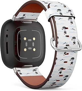 CJBROES Replacement Leather Watch Band, Compatible with Fitbit Versa 3 and Fitbit Sense of Wristband Bracelet Accessory - Marine-Cartoon-cat
