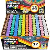 JOYIN 132 PCS Washable Sidewalk Chalks Set in 12 Colors Including 12 Glitter Chalks, Non-Toxic Driveway Chalk for Kids Outdoor Art Play, Painting on Chalkboard, Blackboard and Playground