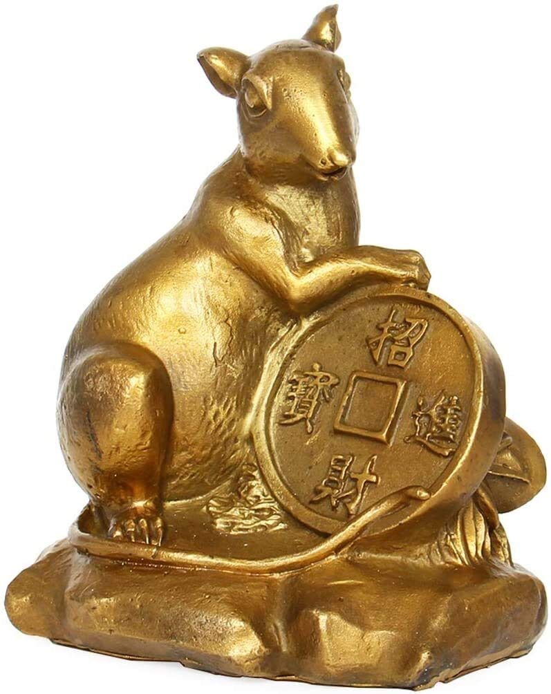 SnamicE lucky money fortune zodiac pure brass rat chinese mouse/rat statues decor figurine attract wealth and good luck sculpture for home office decoration statue,A-S