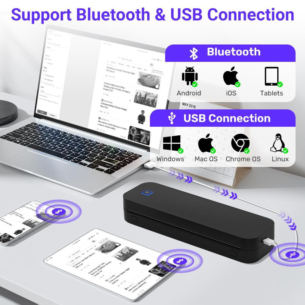 OFFCUP Stampante portatile A4 Bluetooth termica senza inchiostro per viaggi ufficio scuola
