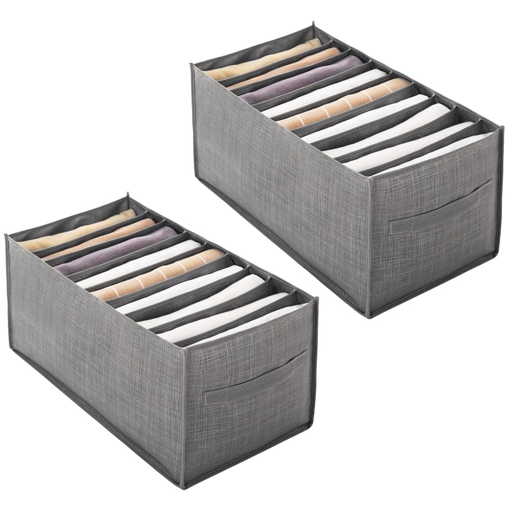 2 Pack Wardrobe Storage Organiser, 9 Grids Clothes Storage Boxes, Drawer Organiser for Underwear Organiser Wardrobe Bedroom and Drawer Dividers