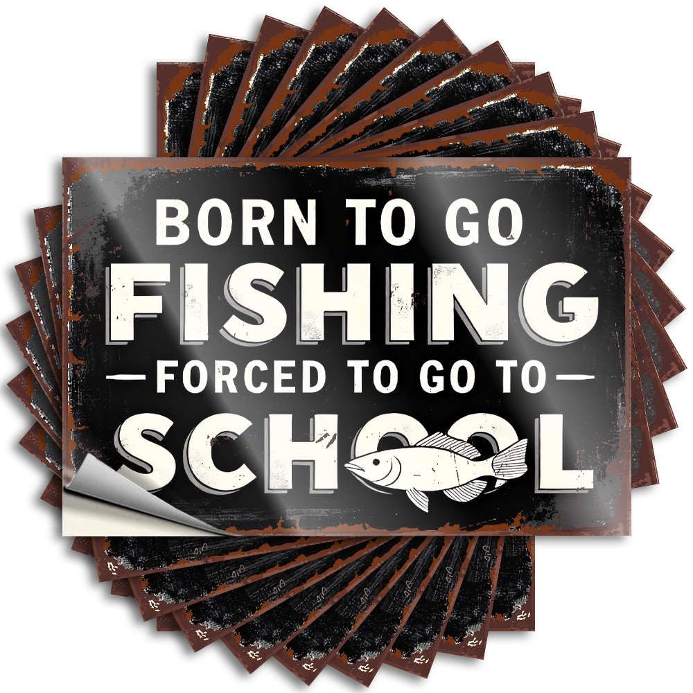 Gamers Accessories Tattoos - Retro Checkered Wall Born to Go Fishing, Forced to Go to School(12X18CM)