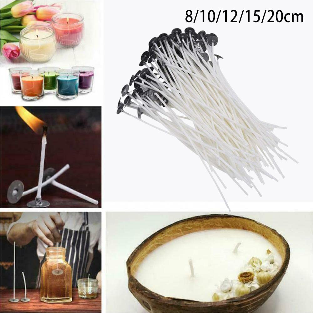 100 stoppini per candele in cotone naturale, stoppini commestibili per uso alimentare, con nucleo in cotone senza fumo, per candele al burro, con linguette cerate per progetti fai da te di soia, gel