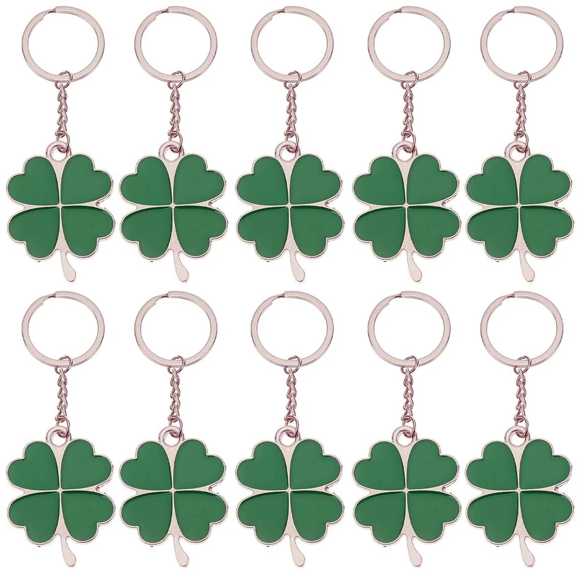 bstedyas10 Pcs Four-Leaf Clover Fortune Keychain Lucky Shamrock Sparkling Charm Keyring St.Patrick Day Gift