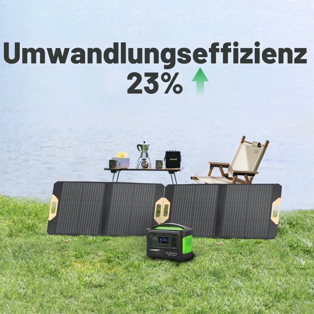 Yinleader 70W Falttragbares Solarmodul, 23% Umwandlungseffizienz, Wasserdicht Tragbares Ladegerät Solarstrom Solarpanel für Camping, Wohnmobil Outdoor Aktivitäten​ Roadtrips