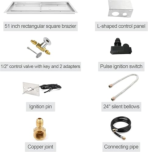 Miniatura 7 de Kit de sartén rectangular para hoguera de 48 x 14 pulgadas, kit de sartén para hogueras con quemador en forma de H, kit de encendido por chispa y