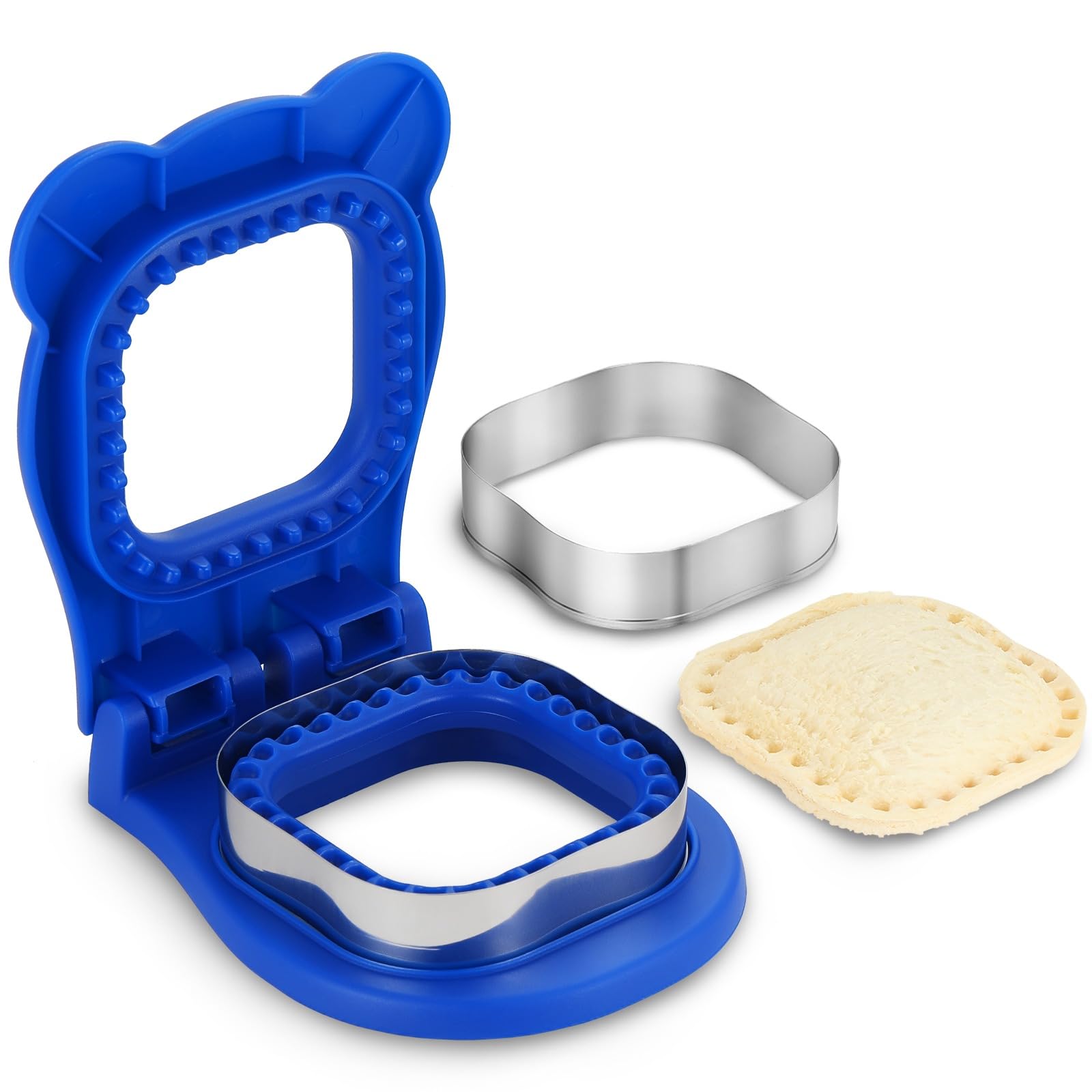 Junejour Square Shaped Sandwich Cutter 4 inch Uncrustables Sandwich Maker, Sandwich Cutter and Sealer for Kids Lunch & Breakfast, Easy to Use DIY Bread Sandwich Maker (Royal Blue)