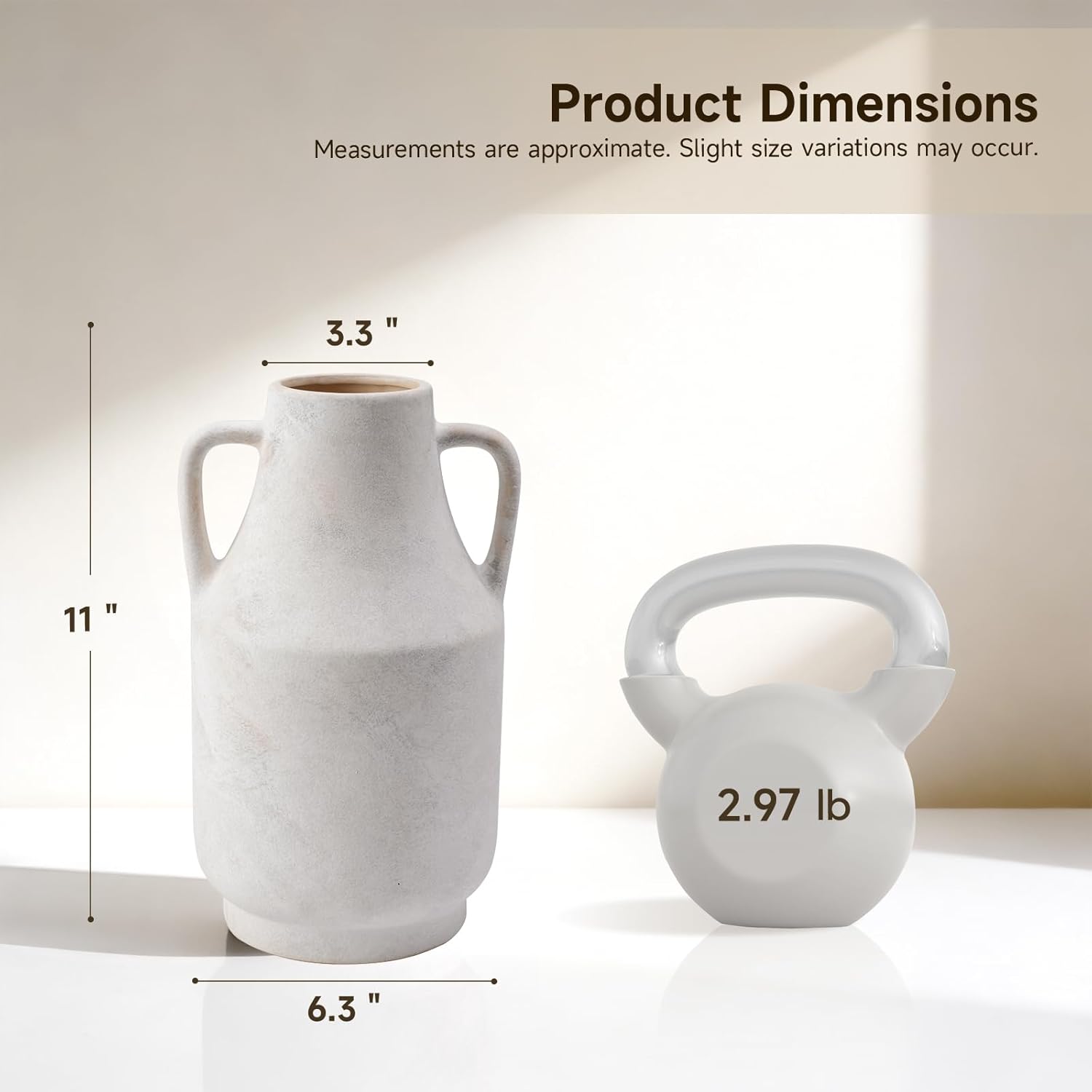 Ceramic Flower Vase with Handles – 11 Inch Tall Rustic Farmhouse Centerpiece Vase, Distressed Terracotta Style Decorative Vase, Living Room, Dining Table, Entryway & Fireplace Home Decor, White - Image 9