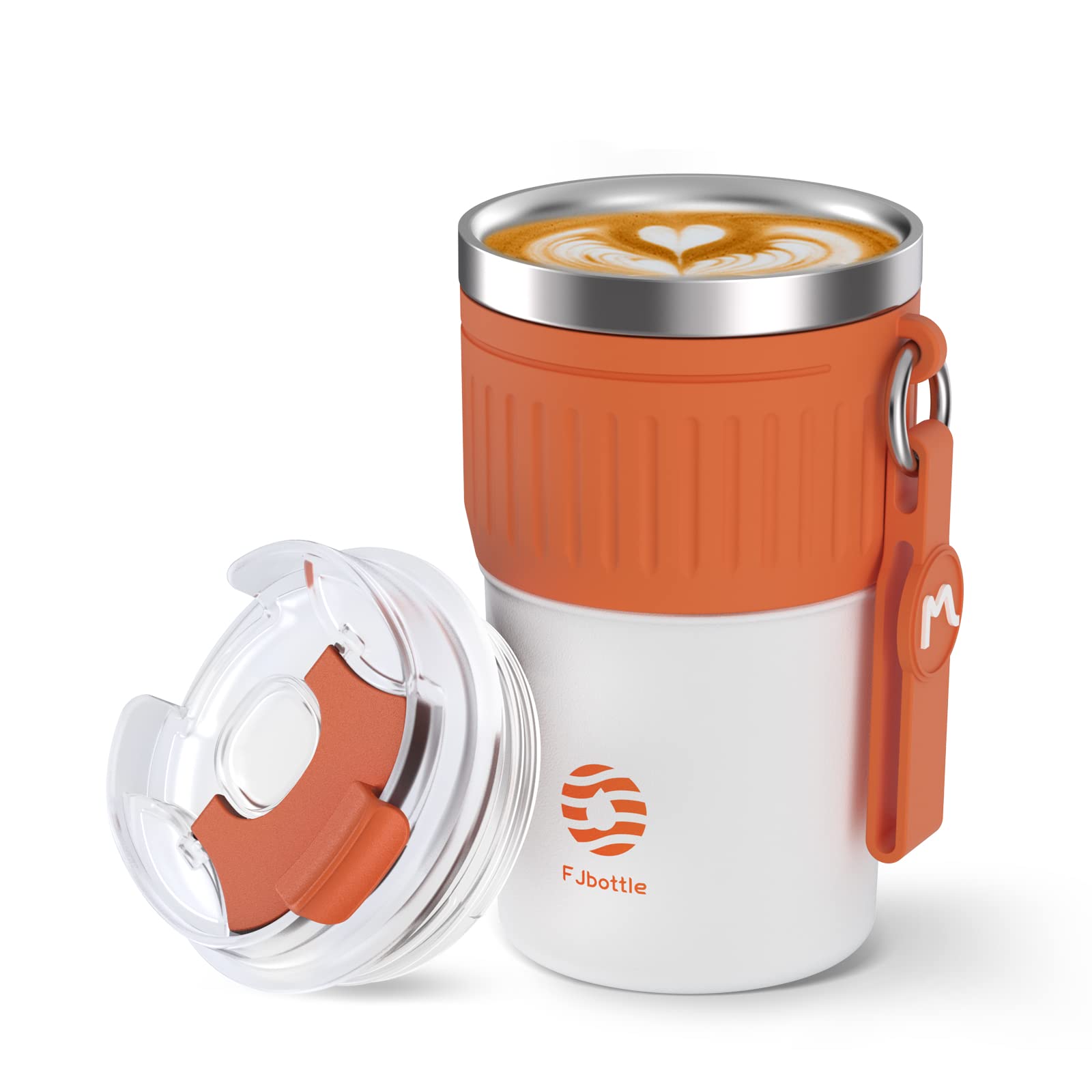 Fjbottle Travel Mug with Leakproof Lid 400ML, Reusable Insulated Coffee Cup, Stainless Steel Thermal Mug Double Walled, Coffee Travel Mug for Hot and Cold Drinks