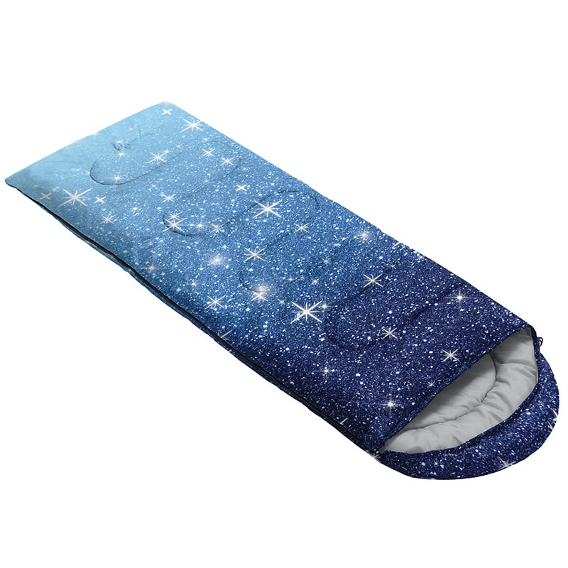 Datura home Kids Sleeping Bag for Boys and Girls,Blue Galaxy Glitter Star-Lightweight Warm Portable Outdoor Indoor-Waterproof Cold Weather Resistant Sleeping Bag for Camping Hiking(Star 32*90