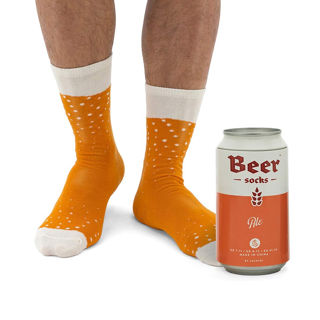 Luckies Men's Ale/Orange Of London | Beer Socks | Novelty Socks In A Can | Beer Lover Gifts | Beer Gifts For & Dad Gifts | Funny Socks Love - Refreshingly Funky Socks | Beer Socks (Orange)