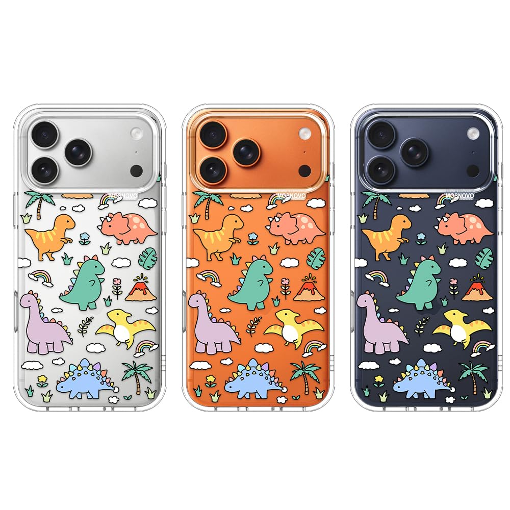 MOSNOVO iPhone 17 Pro Max Case, Transparent Shockproof TPU Cover [Protection from Military Falls up to 2 m] [Anti-Flick Technology] - Dinosaur Land - 3