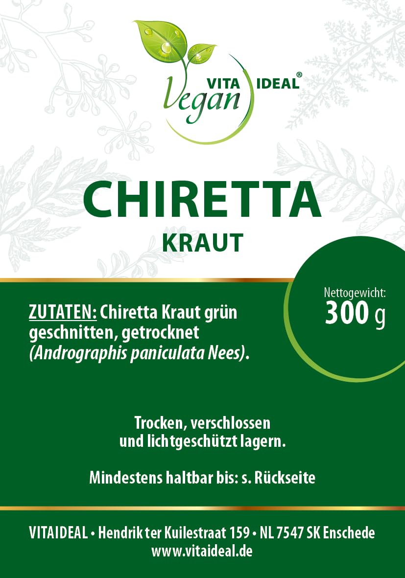 VITA IDEAL Vegan® ANDROGRAPHIS - Kraut 4x 300g geschnitten & getrocknet - Chirettakraut, Chiarata - ANDOGRAPHIS - CHIRETTAKRAUT - Kräuter Tee & Aufguss, ohne Zusatzstoffe.