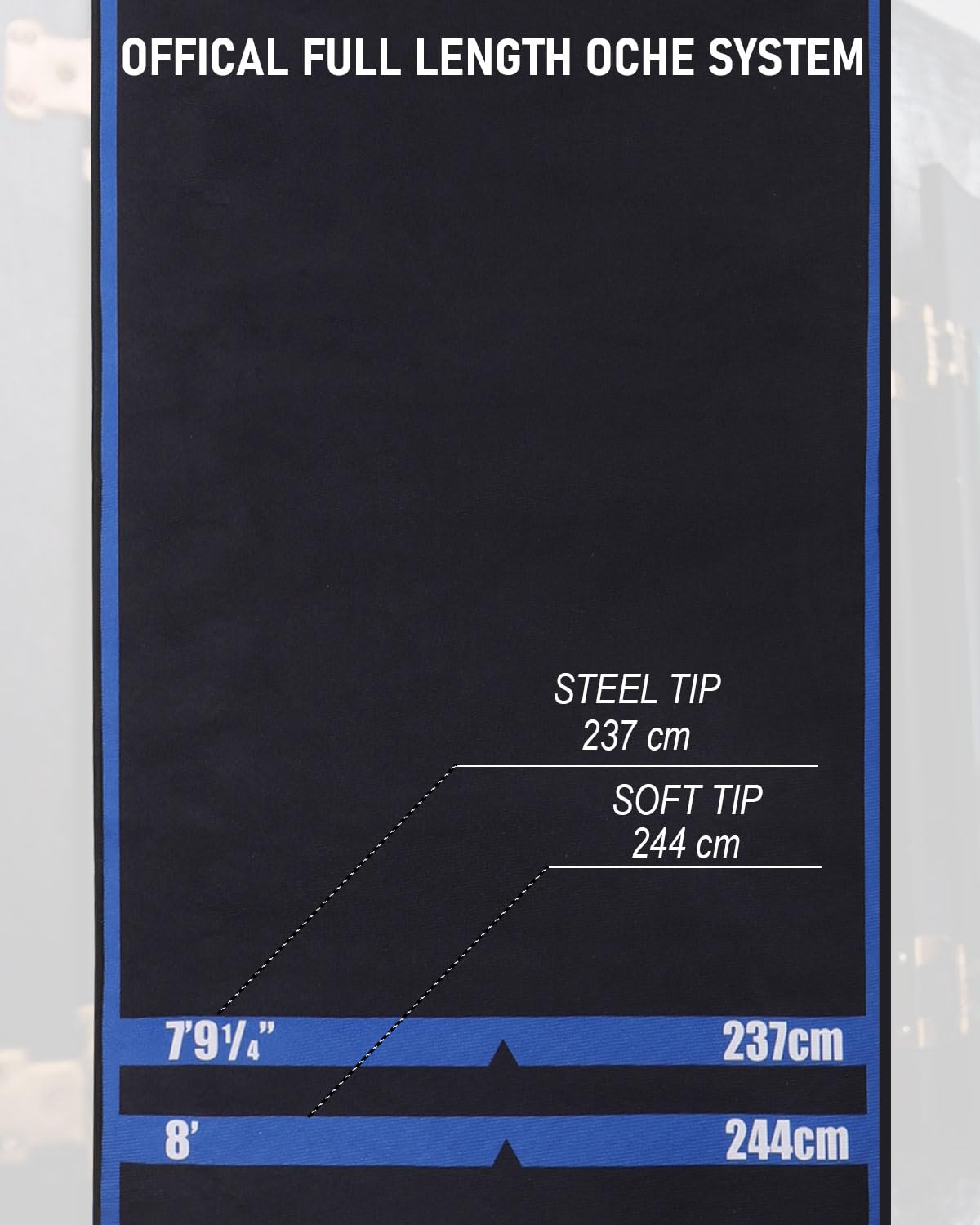 Tapis de Fléchettes Professionnel avec Système de Ligne Oche & Lignes de Lancer – Tapis de Fléchettes Premium pour Sol | 260 x 60 cm | Idéal comme Cadeau