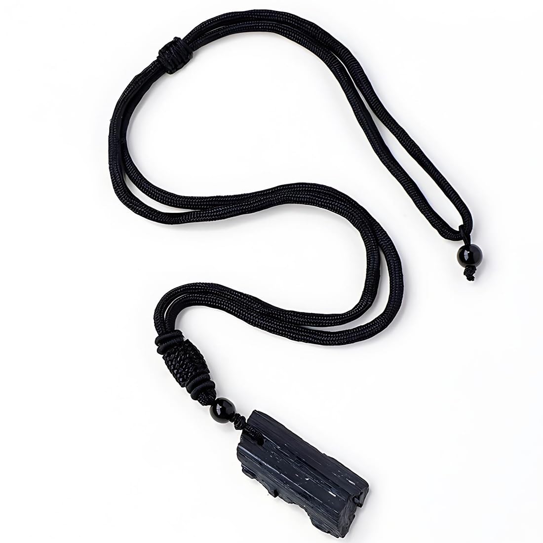 YIPFEN 1 Pcs Colgante de piedra preciosa auténtica con cordón de algodón, cadena de turmalina negra natural, collar de piedra turmalina negra, piedras curativas, regalo para hombres (Negro)