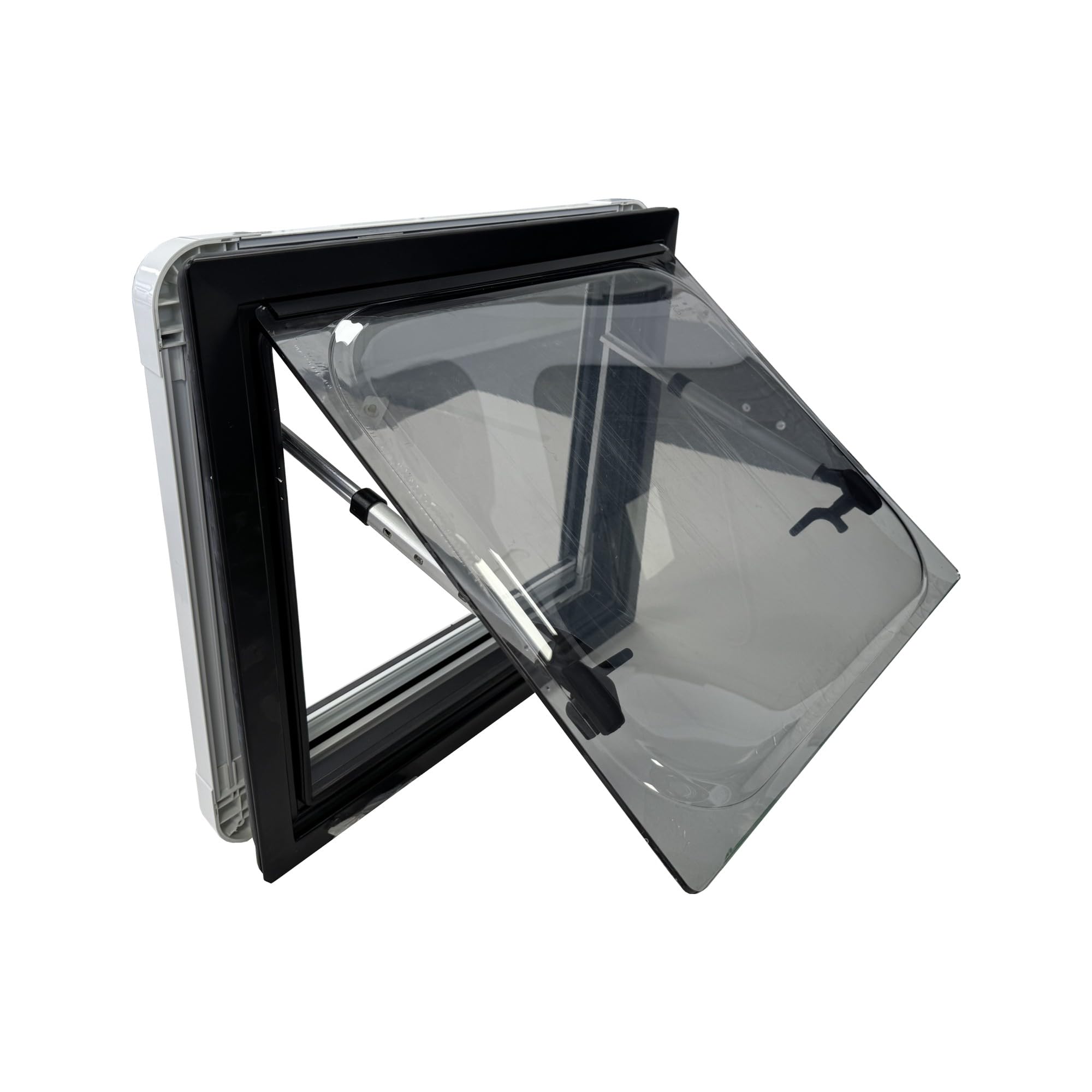 SWISS OUTDOOR Ausstellfenster 800x500 Acrylglas , ECE R43 geprüft, Doppelverglasung, Rollo & Mückenschutz, Weiße Blende, isoliert, Wohnmobil Van Kastenwagen Fenster Camper Ausbau