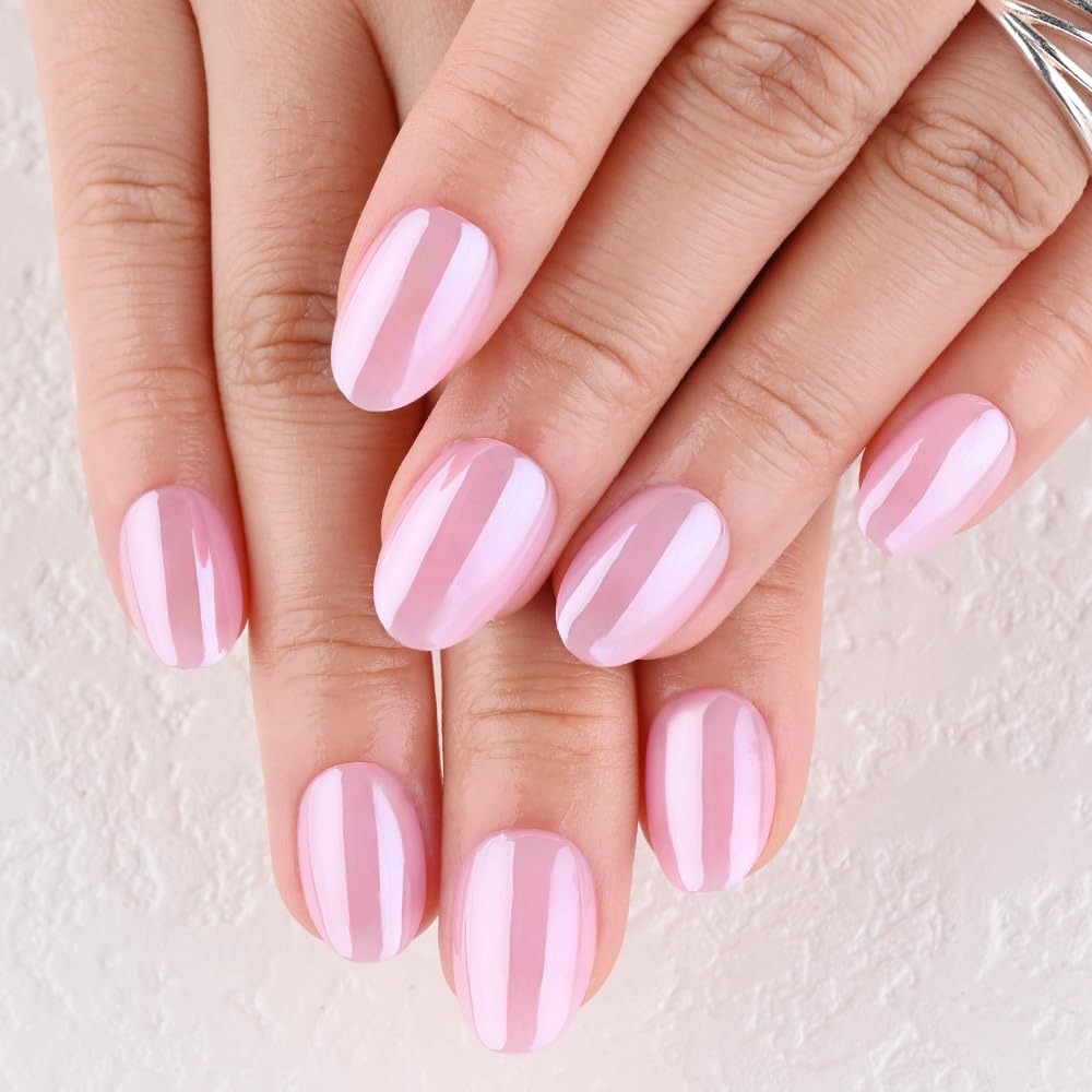 evpct Nude Pink Glazed Press on Nails - Salon Quality Reusable