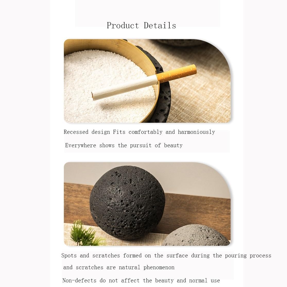 Ash Trays Indoor Cement Ball Shaped Ashtray Stainless Steel Liner Ashtray with Lid Portable Ashtray for Office Restaurant Verandahs Home Decorations Ashtrays(Gris,Medium)